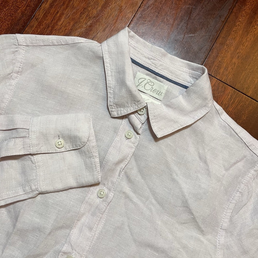Jcrew Shirt Womens 4 Baird McNutt Irish Linen Slim Fit Pink Long Sleeve Casual